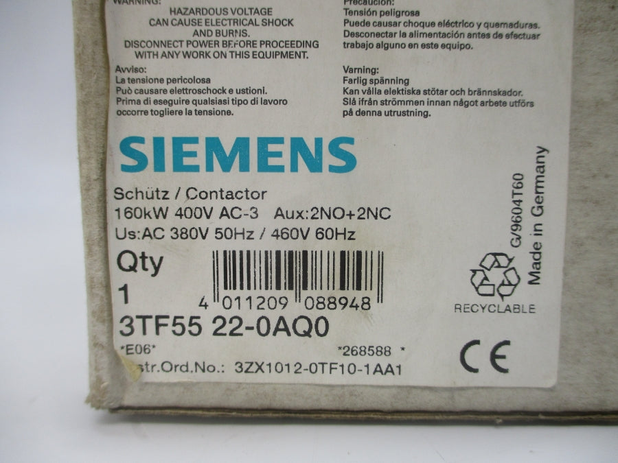 SIEMENS 3TF5522-0AQ0 110/132V 300A NSMP