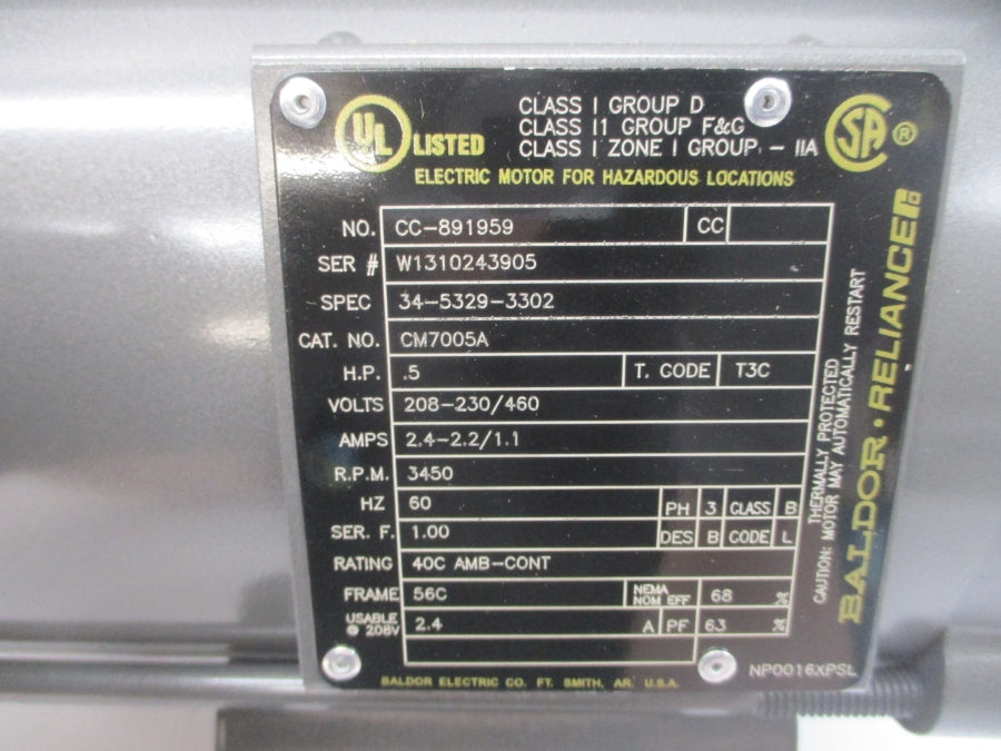 BALDOR CM7005A 34-5329-3302 208-230/460V 2.4-2.2/1.1A NSMP
