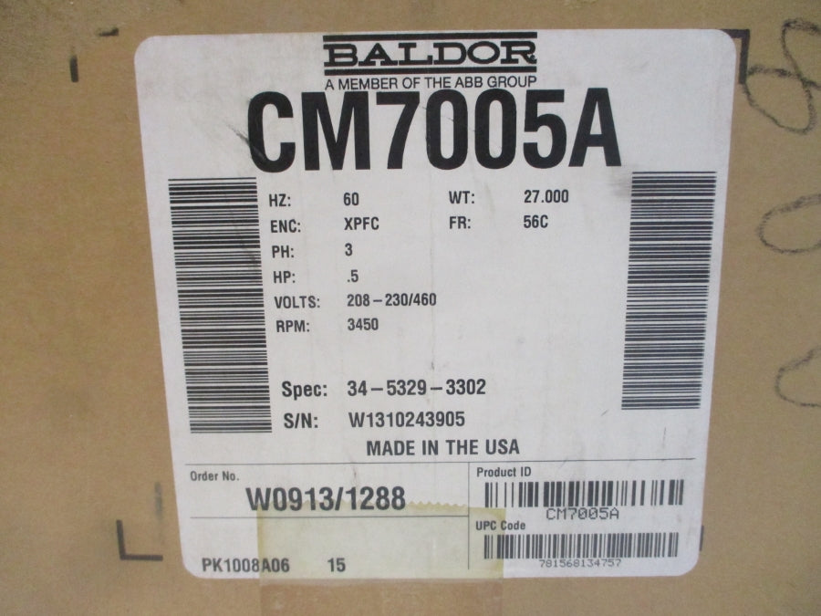 BALDOR CM7005A 34-5329-3302 208-230/460V 2.4-2.2/1.1A NSMP