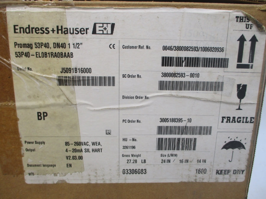 ENDRESS+HAUSER 53P40-EL0B1RA0BAAB 85-260VAC 1-1/2" NSMP