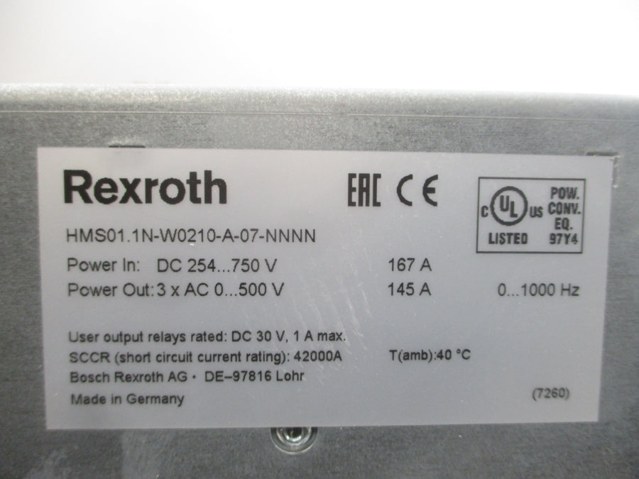 REXROTH HMS01.1N-W0210-A-07-NNNN R911295328 254-750VDC 167A NSMP