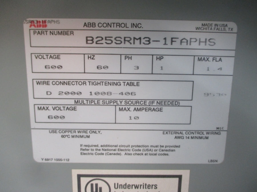 ABB B25SRM3-1FAPHS 600V 1.4A NSNP
