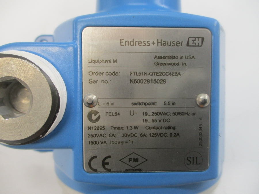 ENDRESS+HAUSER FTL51H-QTE2CC4E5A 19-250VAC 6A 6" NSNP