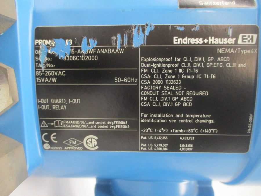 ENDRESS+HAUSER 83I15-AABWFANABAAW 85-260VAC 600PSI 1/2" NSNP