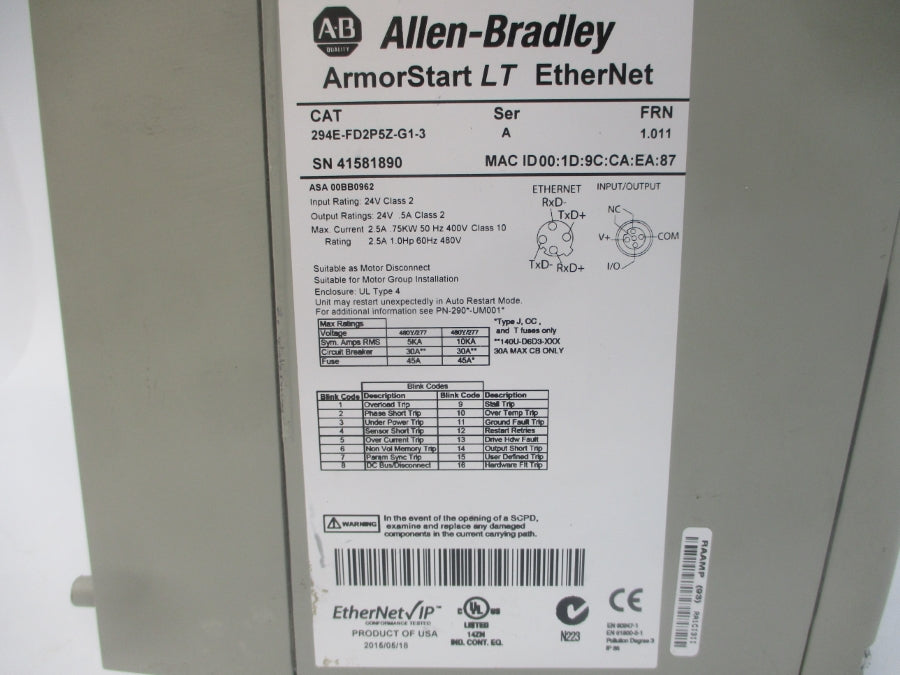 INDUSTRIAL SPARE PART 294E-FD2P5Z-G1-3 SER. A F/W 1.011 480/277V 2.5A UNMP