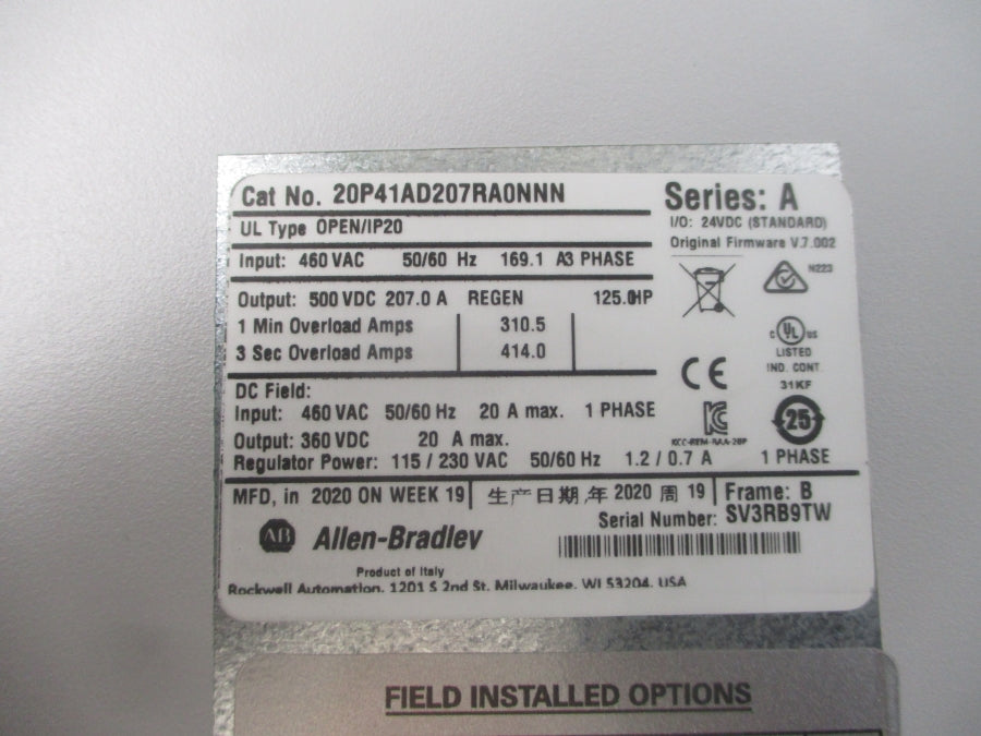 INDUSTRIAL SPARE PART 20P41AD207RA0NNN SER. A F/W V.7.002 (AS PICTURED) NSNP
