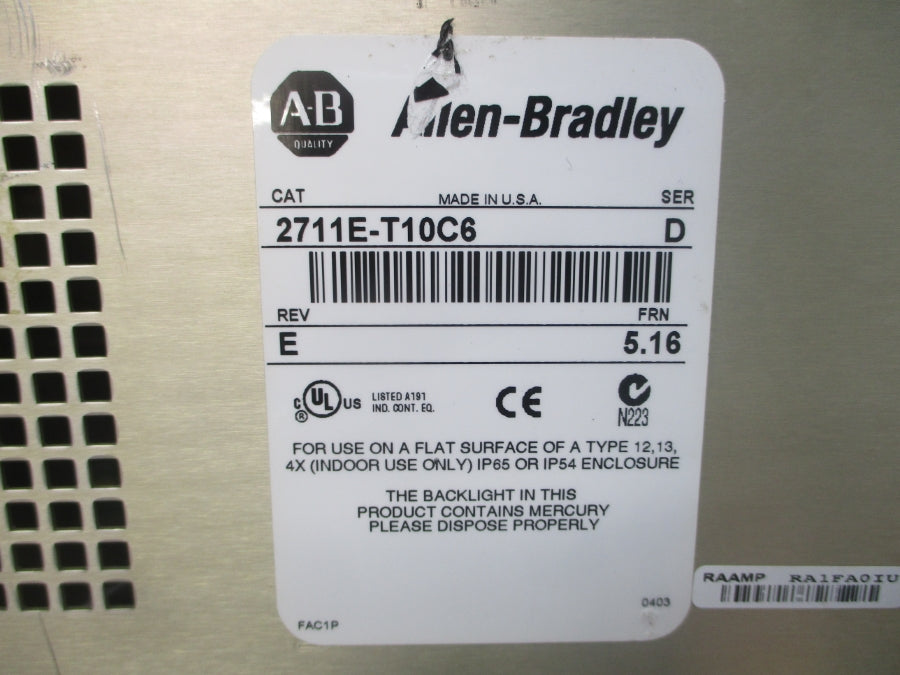 INDUSTRIAL SPARE PART 2711E-T10C6 SER. D F/W 5.16 115/230VAC REV. E NSNP