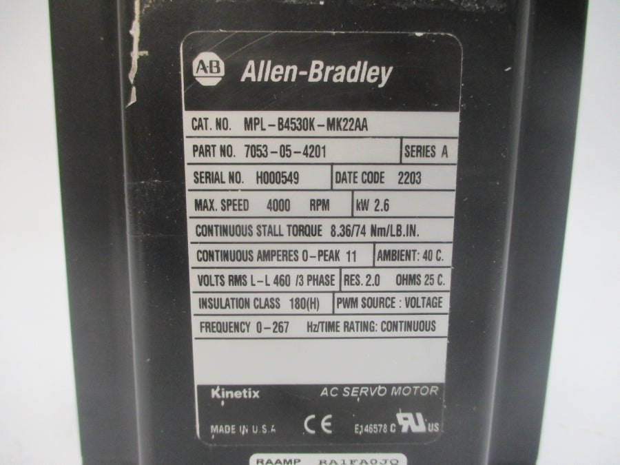 INDUSTRIAL SPARE PART MPL-B4530K-MK22AA SER. A 460VAC 11A (AS PICTURED) NSNP