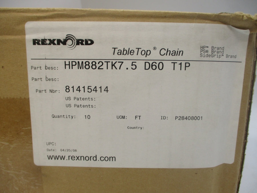 REXNORD HPM882TK7.5 D60T1P 81415414 10' NSMP