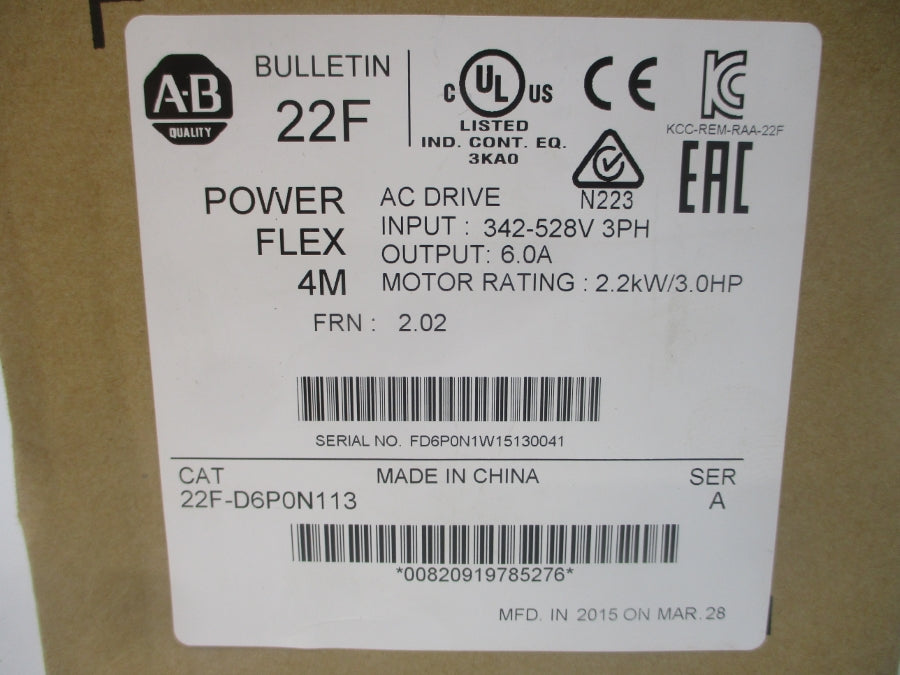 INDUSTRIAL SPARE PART 22F-D6P0N113 SER. A F/W 2.02 342-528VAC 6.0A NSMP