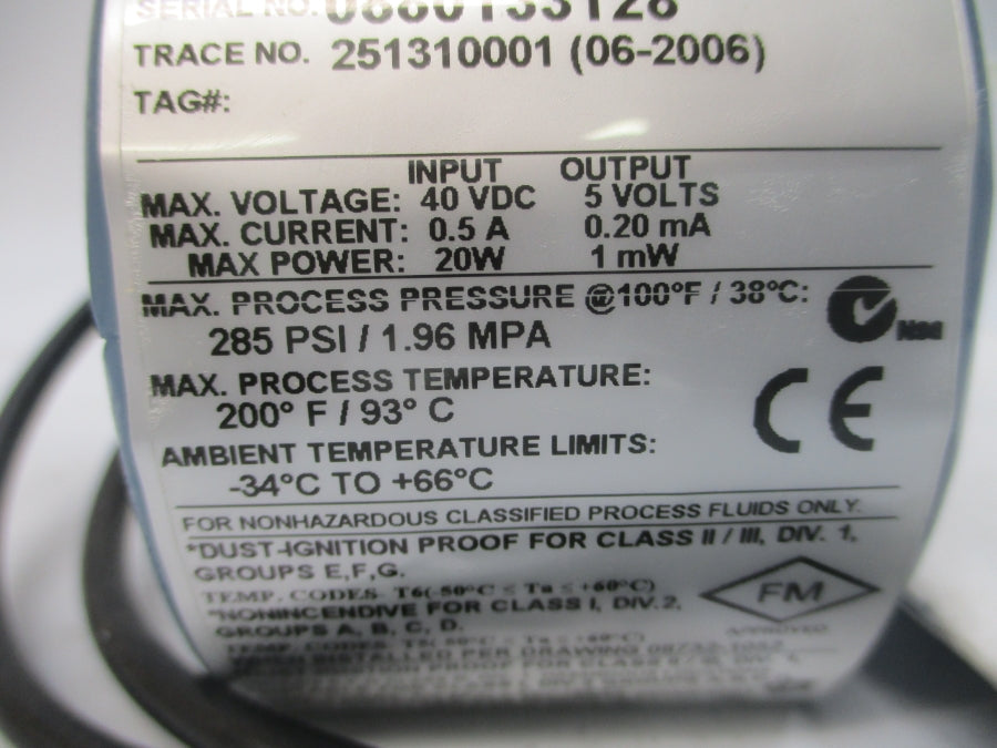 ROSEMOUNT 8711TPA15FR1N0 40VDC 0.5A 285PSI NSMP