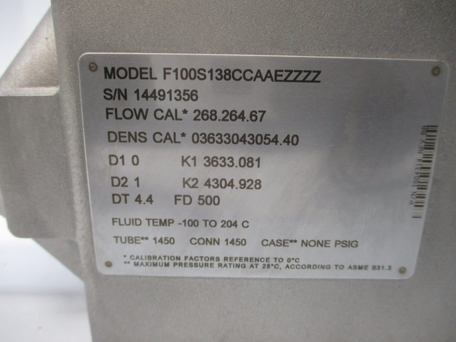 MICRO MOTION F100S138CCAAEZZZZ 17.3V 1450PSI (NO COVER) NSNP
