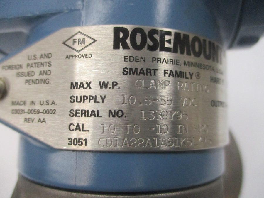 ROSEMOUNT 3051CD1A22A1AS1K5L4M5 10.5-55VDC UNMP