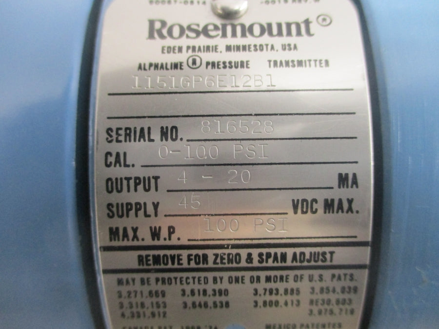 ROSEMOUNT 1151GP6E12B1 45VDC 100PSI UNMP