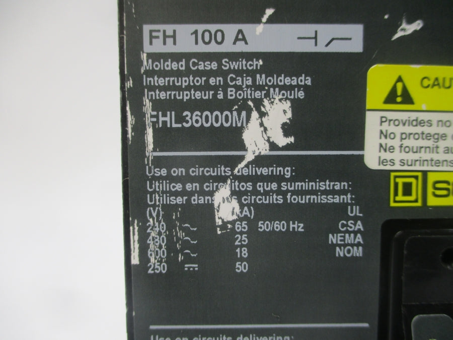 SQUARE D FHL36000M 600V 100A UNMP