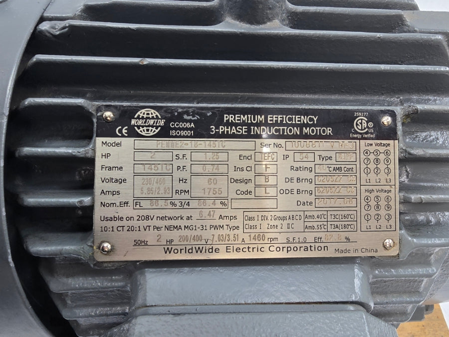WORLDWIDE ELECTRIC PEWWE2-18-145TC 230/460V 5.85/2.93A NSNP