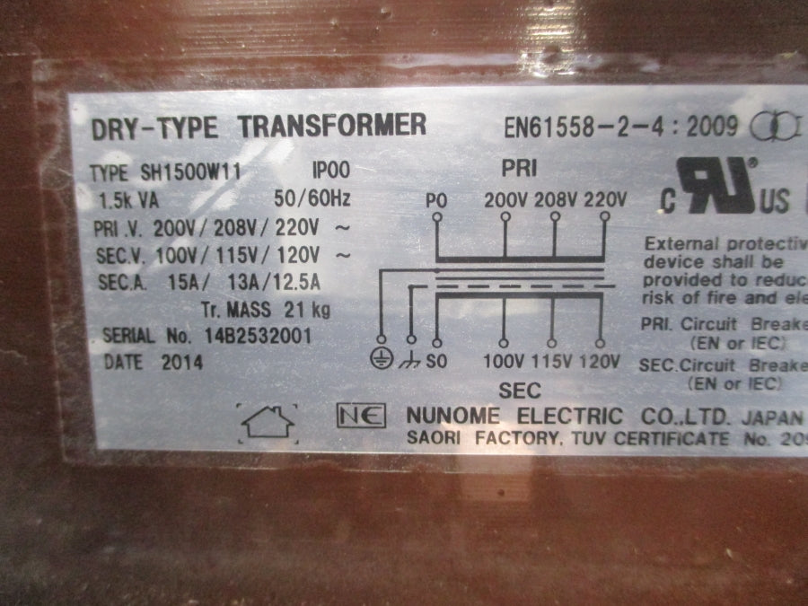 NUNOME ELECTRIC SH1500W11 220V 15A NSMP