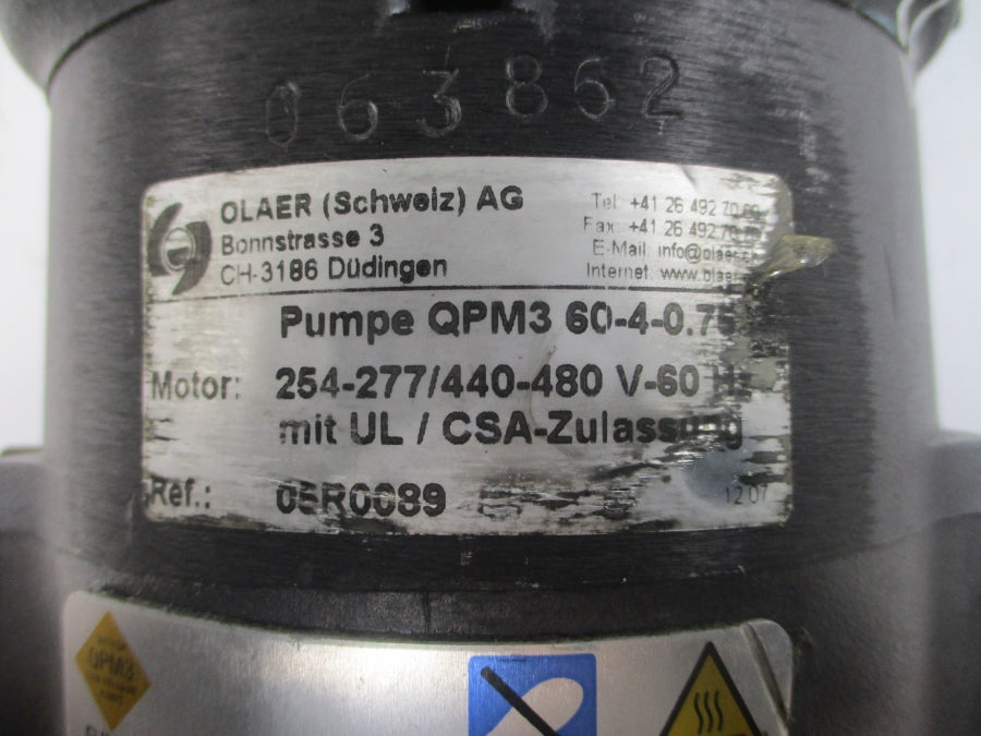 OLAER QPM360-4-0.75 54760 W/ WEG 02FEV06GZ89504 254-277/440-480V 3.04A UNMP