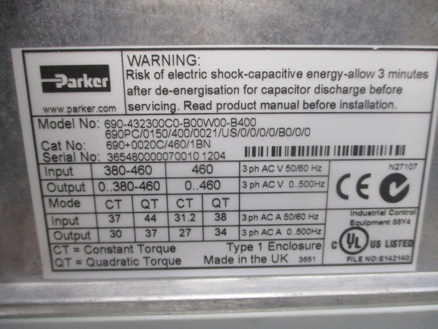 PARKER 690PC/0150/400/0021/US/0/0/0/0/B0/0/0 (NO COVER) UNMP