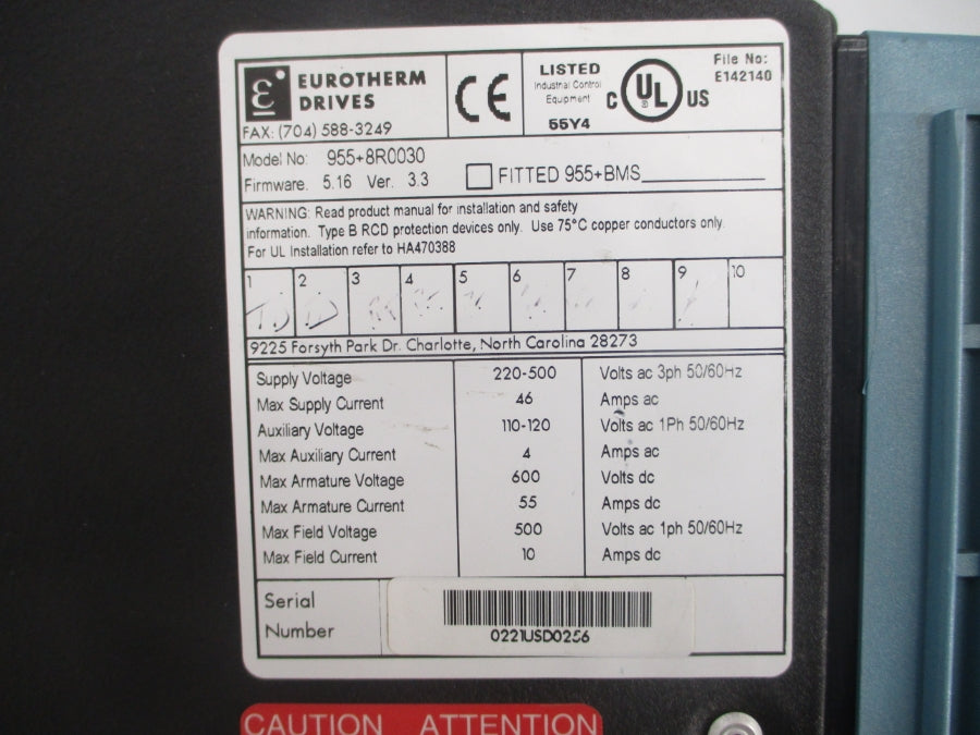 EUROTHERM DRIVES 955+8R0030 F/W 5.16 220-500VAC 46A UNMP