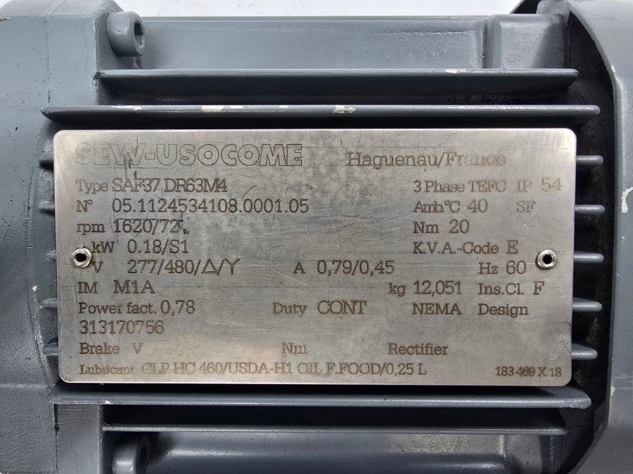 SEW-USOCOME SAF37DR63M4 277/480V 0.79/0.45A NSNP