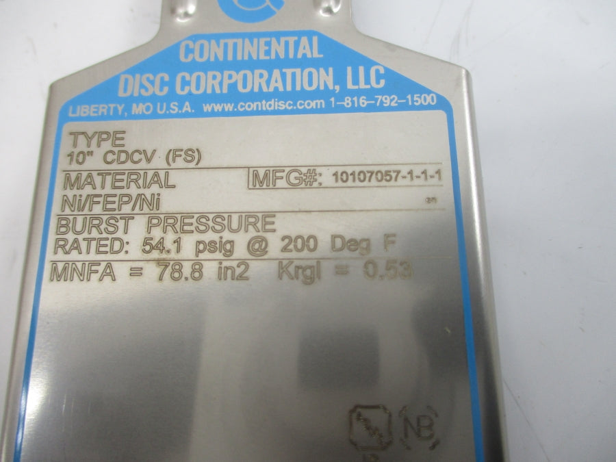 CONTINENTAL DISC CDCV(FS) 10107057-1-1-1 54.1PSI 200'F 10" NSMP