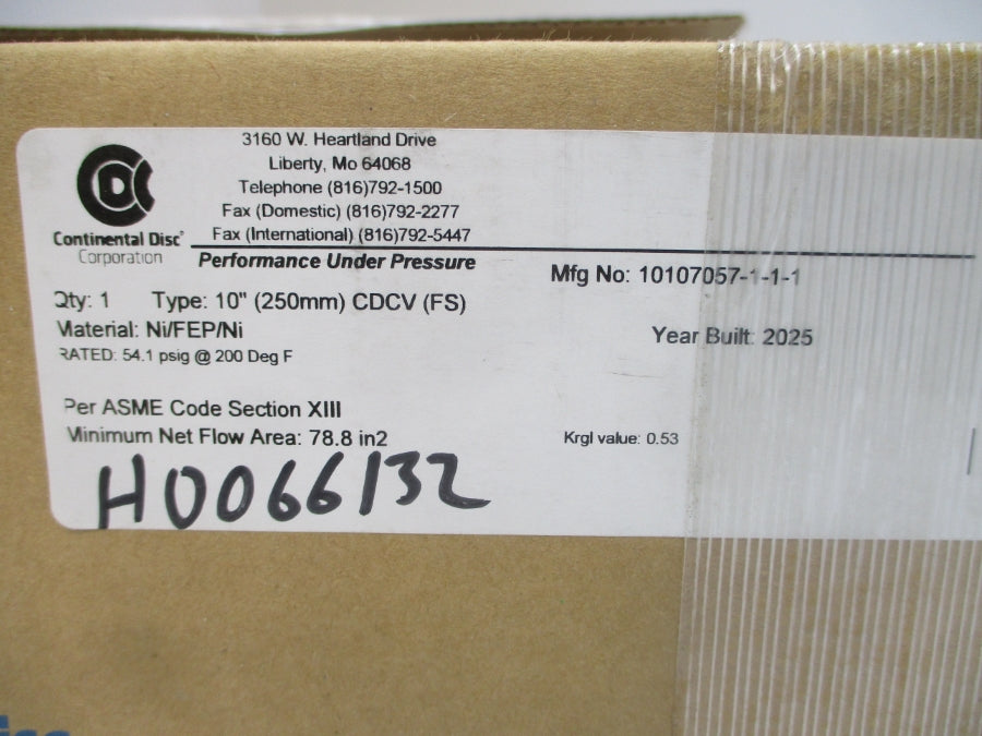 CONTINENTAL DISC CDCV(FS) 10107057-1-1-1 54.1PSI 200'F 10" NSMP
