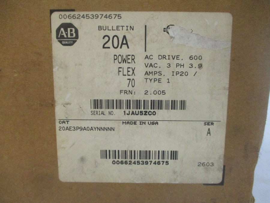 INDUSTRIAL SPARE PART 20AE3P9A0AYNNNNN SER. A F/W 2.005 432-660VAC 4.4A NSMP