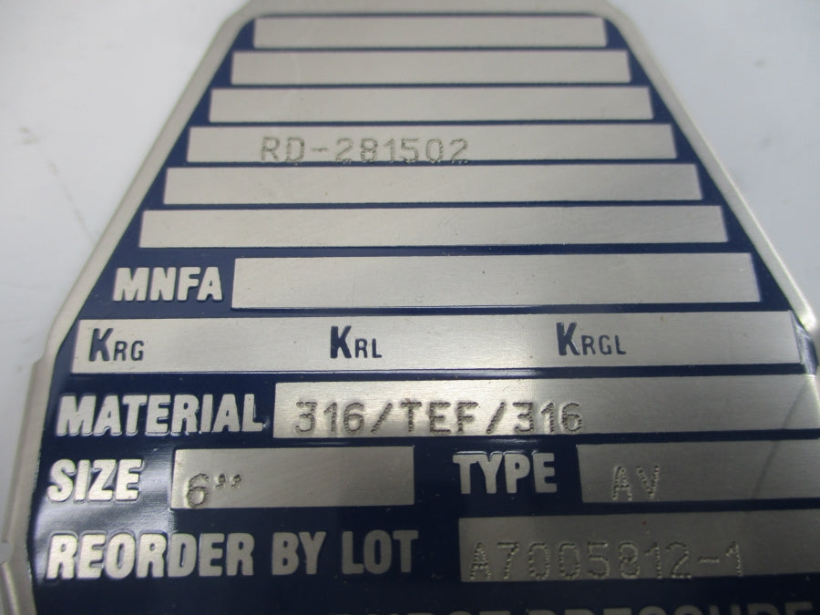 BS&B SAFETY SYSTEMS RD-281502 11.0/13.5PSI 72'F 6" NSMP