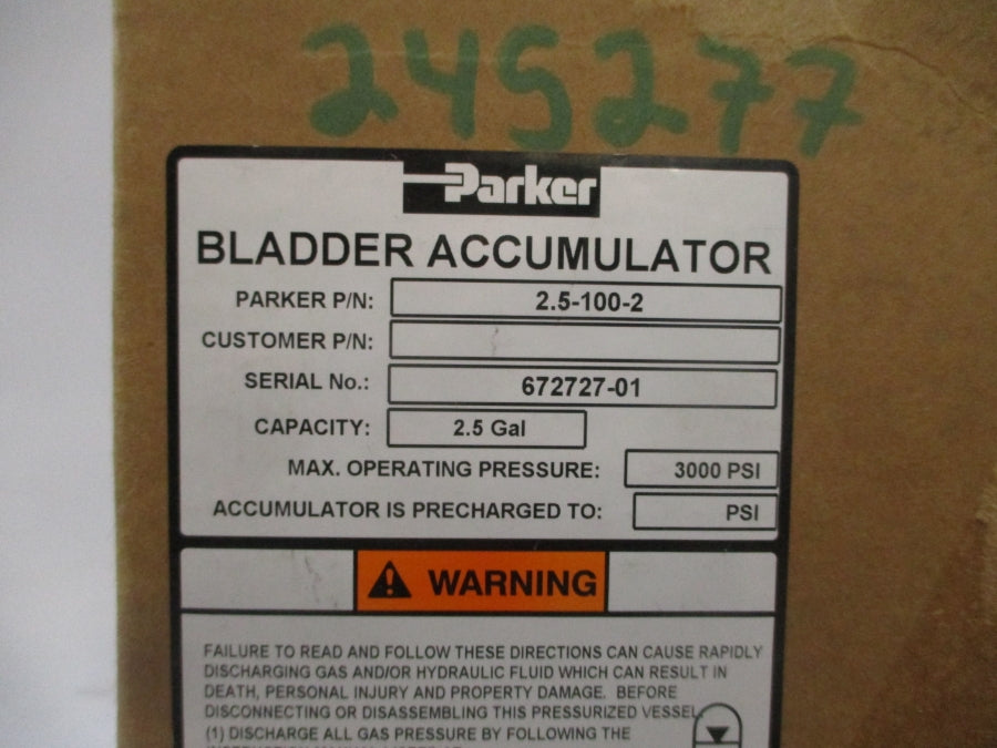 PARKER 2.5-100-2 3000PSI 2.5GAL NSMP