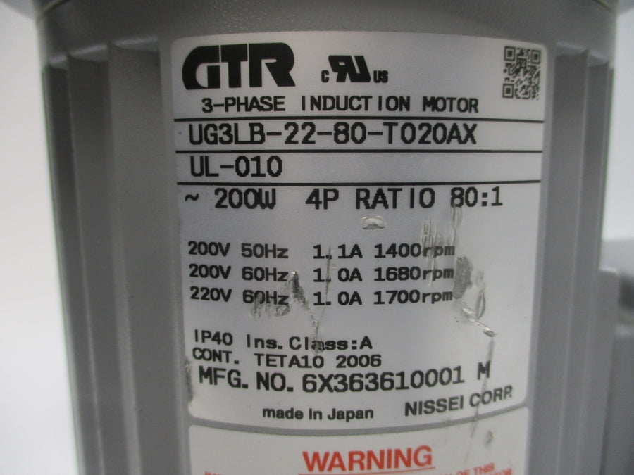 GTR UG3LB-22-80-T020AXUL-010 200/220V 1.1/1.0A NSNP