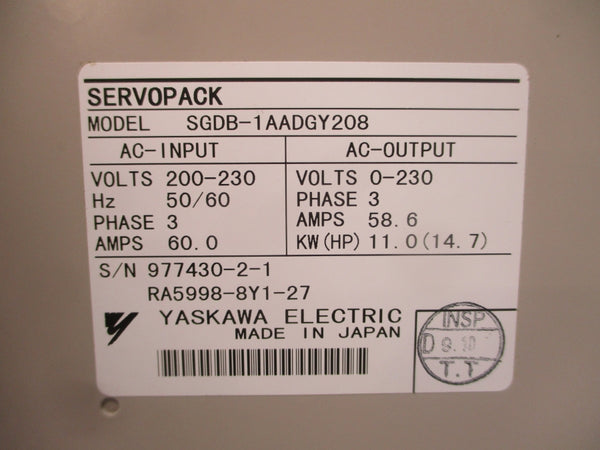 YASKAWA SGDB-1AADG 200-230VAC 60.0A UNMP