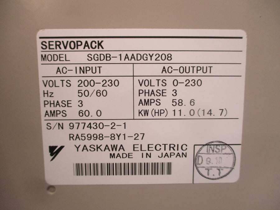 YASKAWA SGDB-1AADG 200-230VAC 60.0A UNMP