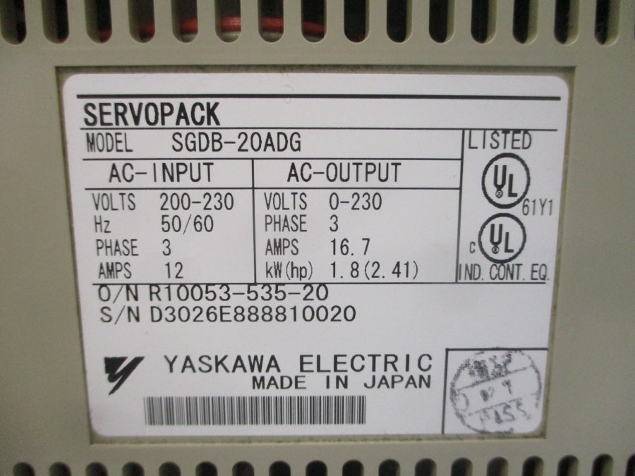 YASKAWA SGDB-20ADG 200-230VAC 12A UNMP