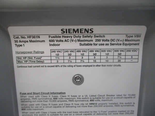 SIEMENS HF361N 600VAC 30A NSMP