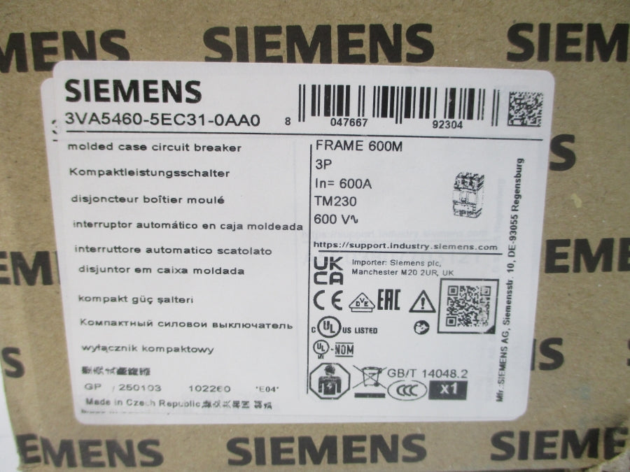 SIEMENS 3VA5460-5EC31-0AA0 600V 600A NSMP