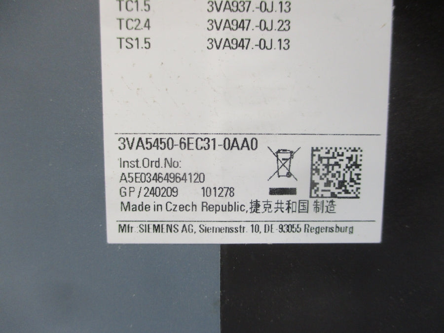 SIEMENS 3VA5450-6EC31-0AA0 600V 500A (AS PICTURED) NSMP