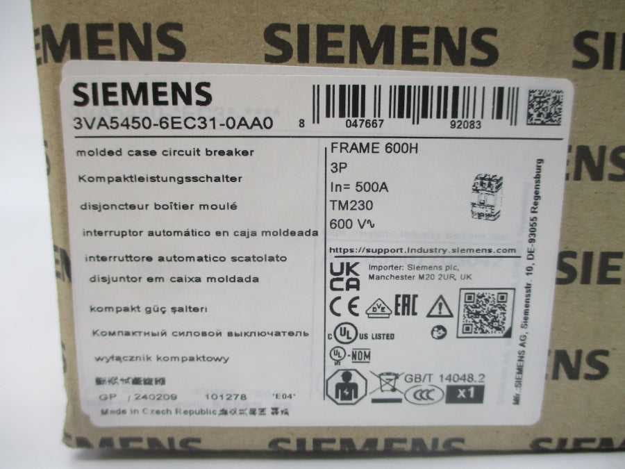 SIEMENS 3VA5450-6EC31-0AA0 600V 500A (AS PICTURED) NSMP