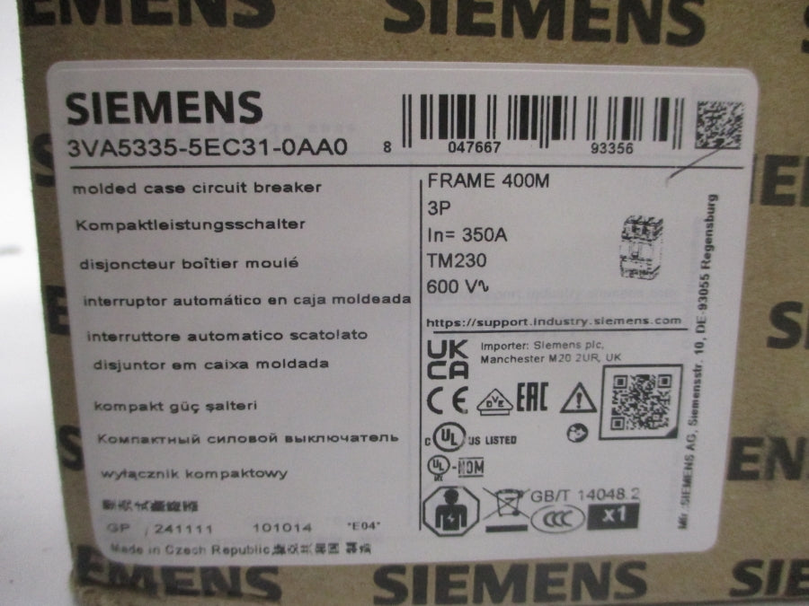 SIEMENS 3VA5335-5EC31-0AA0 600V 350A NSMP