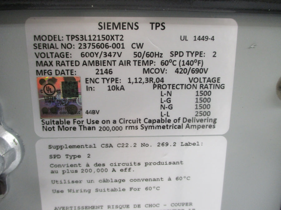 SIEMENS TPS3L12150XT2 347V NSNP