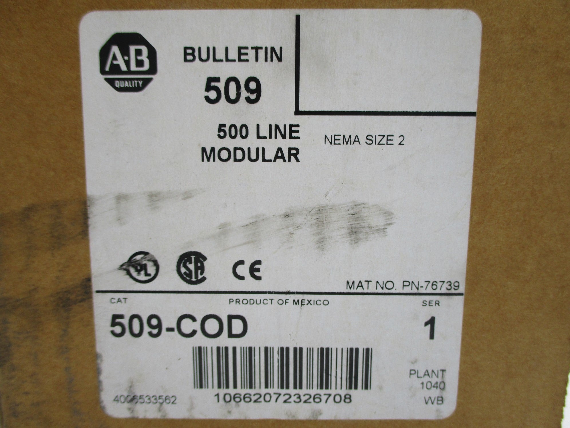 INDUSTRIAL SPARE PART 509-COD SER. 1 110/115-120V (AS PICTURED) (BR/WH) NSMP