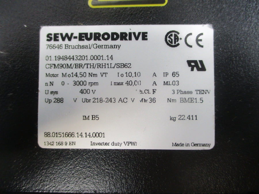 SEW-EURODRIVE CFM90M/BR/TH/RH1L/SB62 400V 10.10/40.00A NSNP