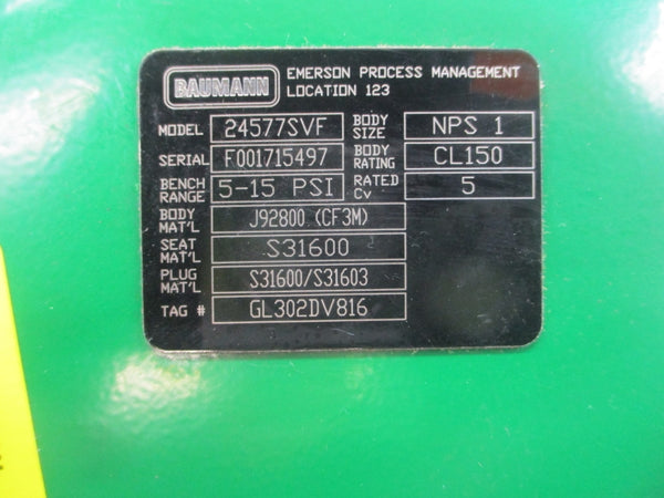 BAUMANN 24577SVF DVC6200 30VDC 5-15PSI 1" NSNP