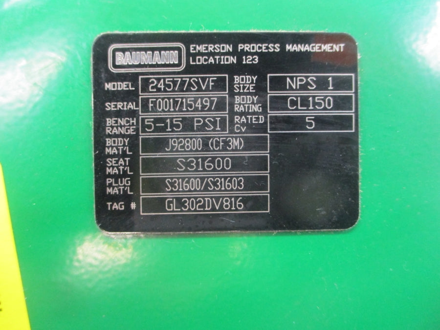 BAUMANN 24577SVF DVC6200 30VDC 5-15PSI 1" NSNP