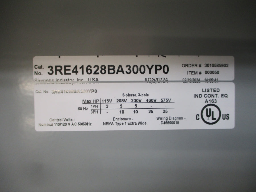 SIEMENS 3RE41628BA300YP0 110/120VAC NSMP