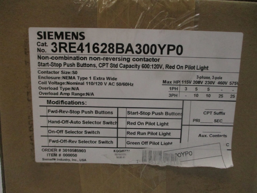 SIEMENS 3RE41628BA300YP0 110/120VAC NSMP