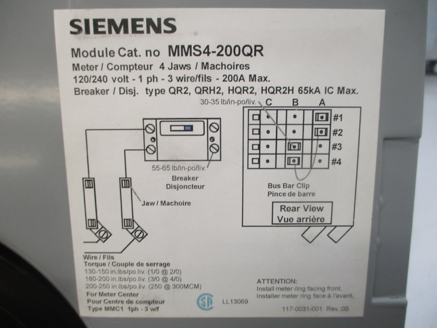 SIEMENS MMS4-200QR 120/240V 200A NSMP