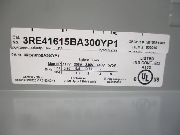 SIEMENS 3RE41615BA300YP1 110/120VAC NSMP