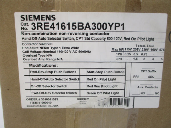 SIEMENS 3RE41615BA300YP1 110/120VAC NSMP