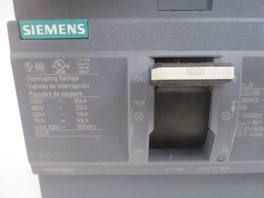 SIEMENS 3VA5460-5EC31-0AA0 600V 600A (AS PICTURED) NSMP